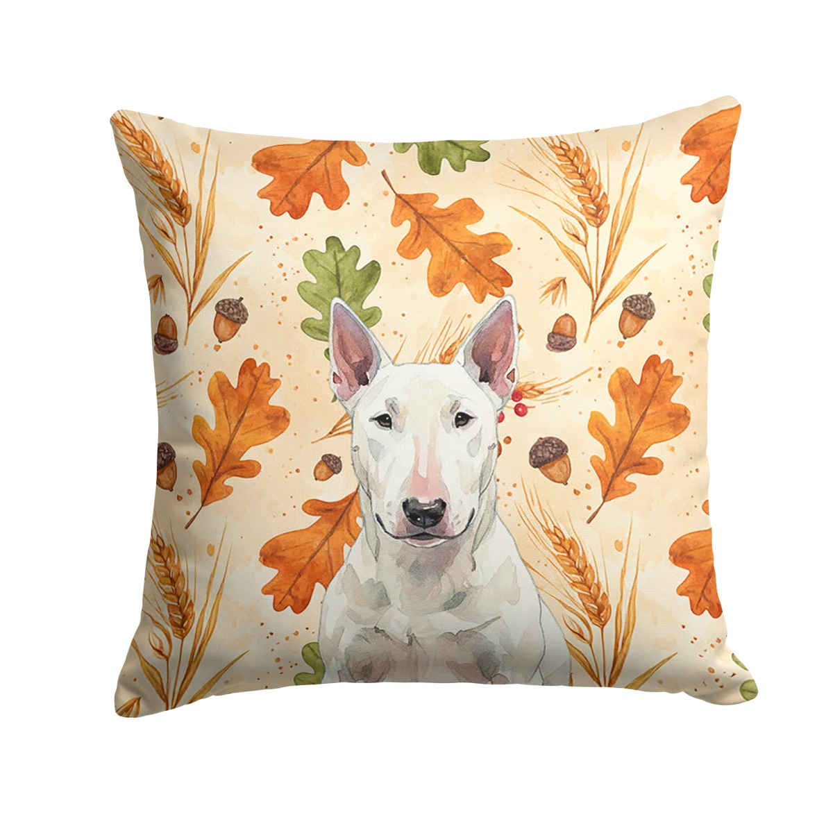WDK7752PW1414 14 x 14 in. White Bull Terrier Heirloom Fall Throw Pillow
