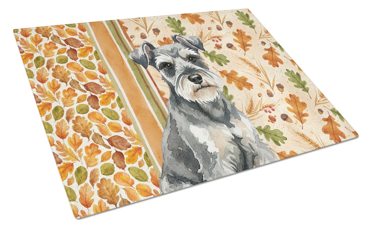 Picture of Carolines Treasures WDK7919LCB 15 x 12 in. Miniature Schnauzer Heirloom Fall Glass Cutting Board