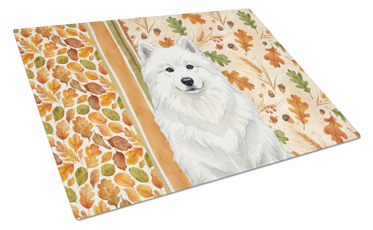 Picture of Carolines Treasures WDK7999LCB 15 x 12 in. White Samoyed Heirloom Fall Glass Cutting Board