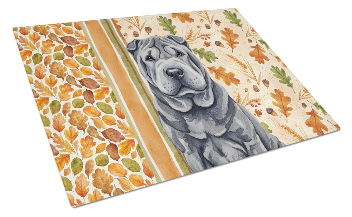 Picture of Carolines Treasures WDK8007LCB 15 x 12 in. Black Shar Pei Heirloom Fall Glass Cutting Board