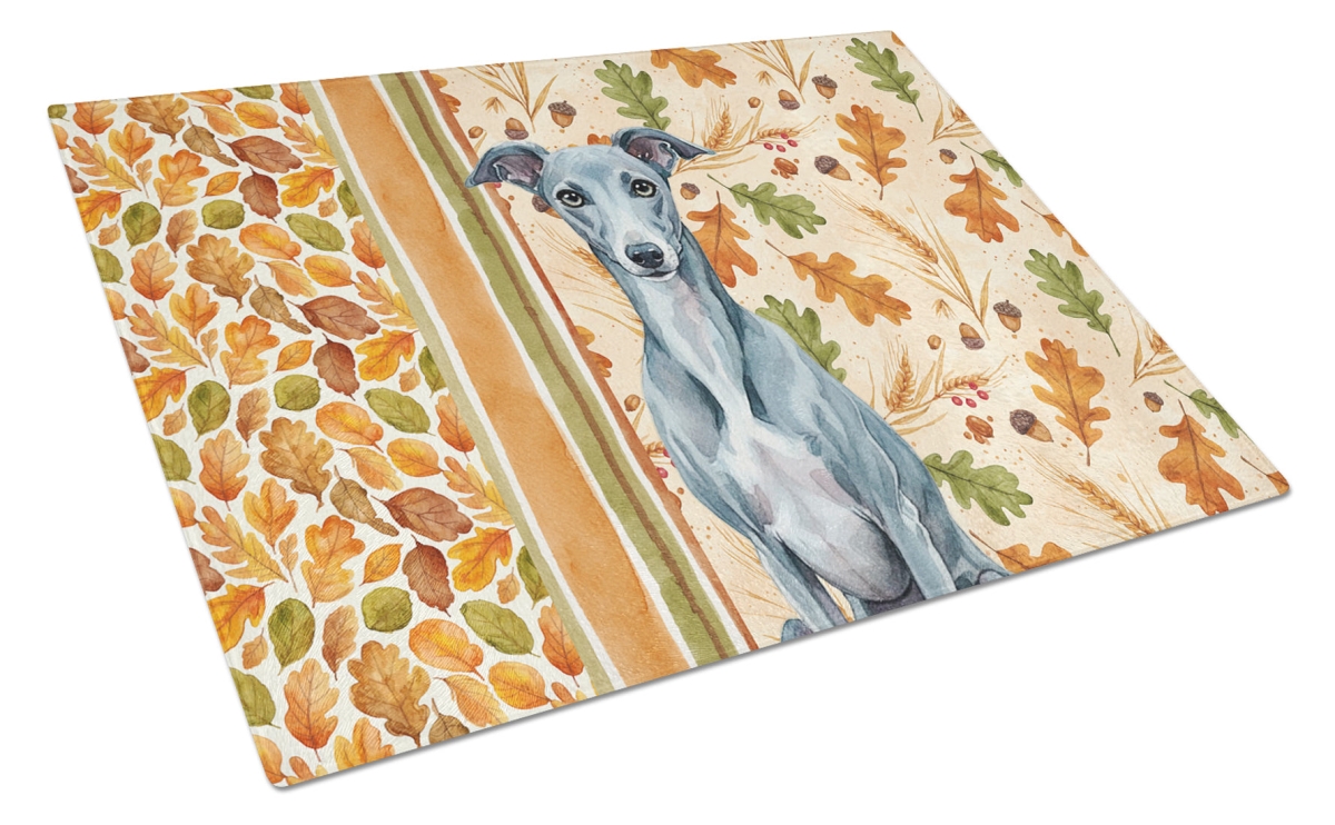 Picture of Carolines Treasures WDK8052LCB 15 x 12 in. Blue Whippet Heirloom Fall Glass Cutting Board