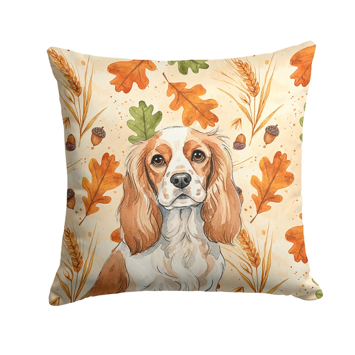 WDK7763PW1414 14 x 14 in. Blenheim Cavalier Spaniel Heirloom Fall Throw Pillow