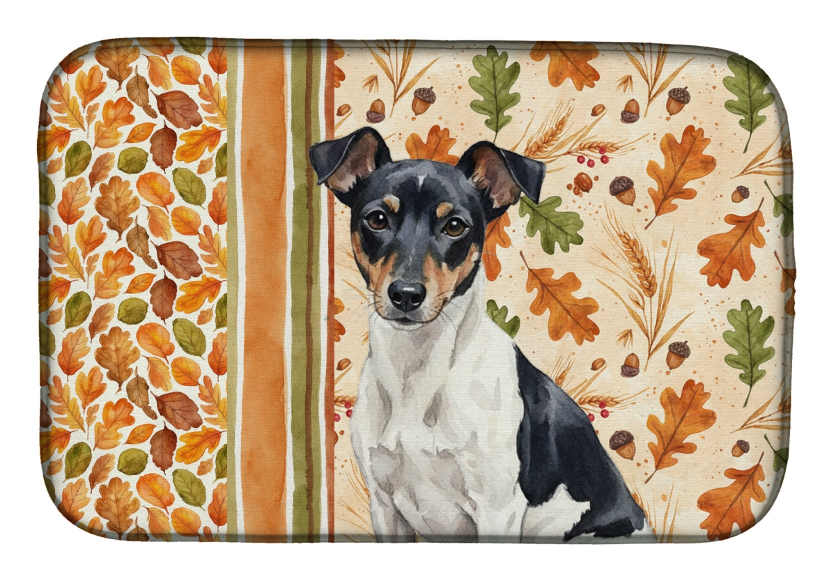 Picture of Carolines Treasures WDK7983DDM 21 x 14 in. Black & White Rat Terrier Heirloom Fall Dish Drying Mat - Multi Color