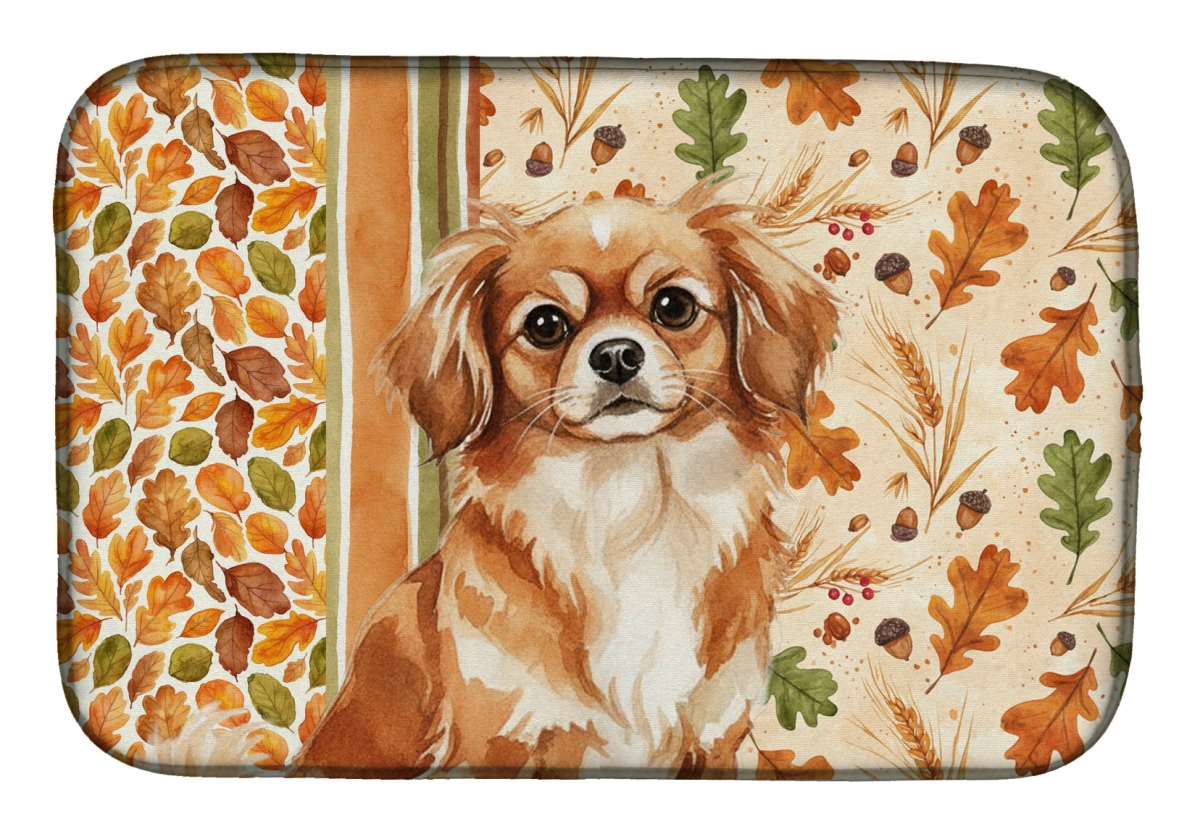 WDK8042DDM 21 x 14 in. Red Tibetan Spaniel Heirloom Fall Dish Drying Mat - Multi Color