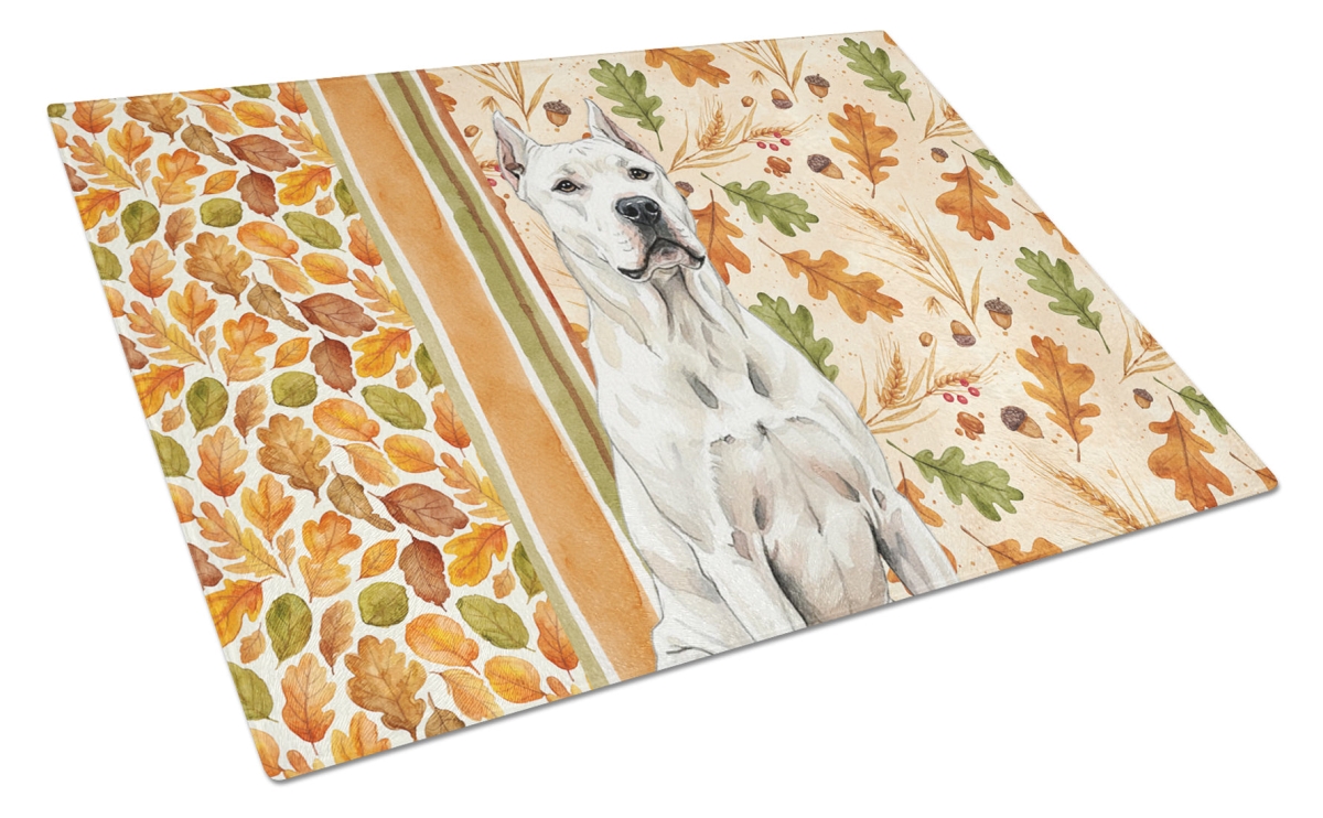 Picture of Carolines Treasures WDK7810LCB 15 x 12 in. Dogo Argentino Heirloom Fall Glass Cutting Board