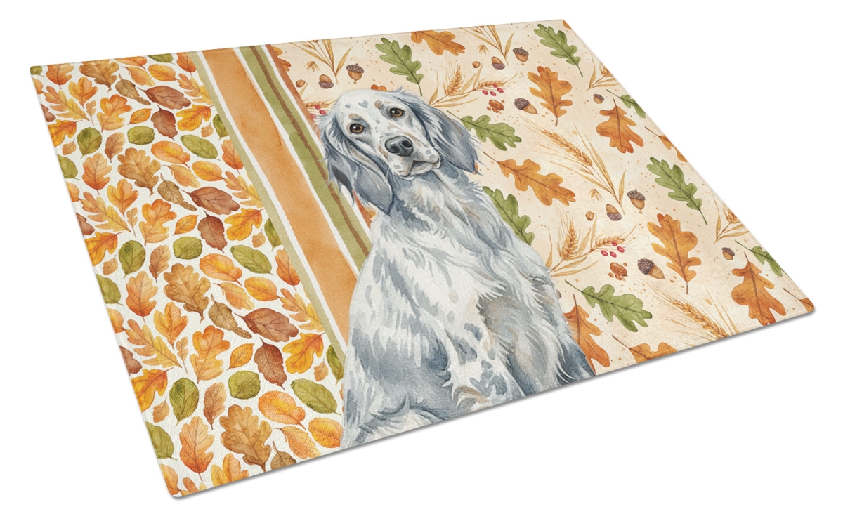 Picture of Carolines Treasures WDK7827LCB 15 x 12 in. Blue Belton English Setter Heirloom Fall Glass Cutting Board