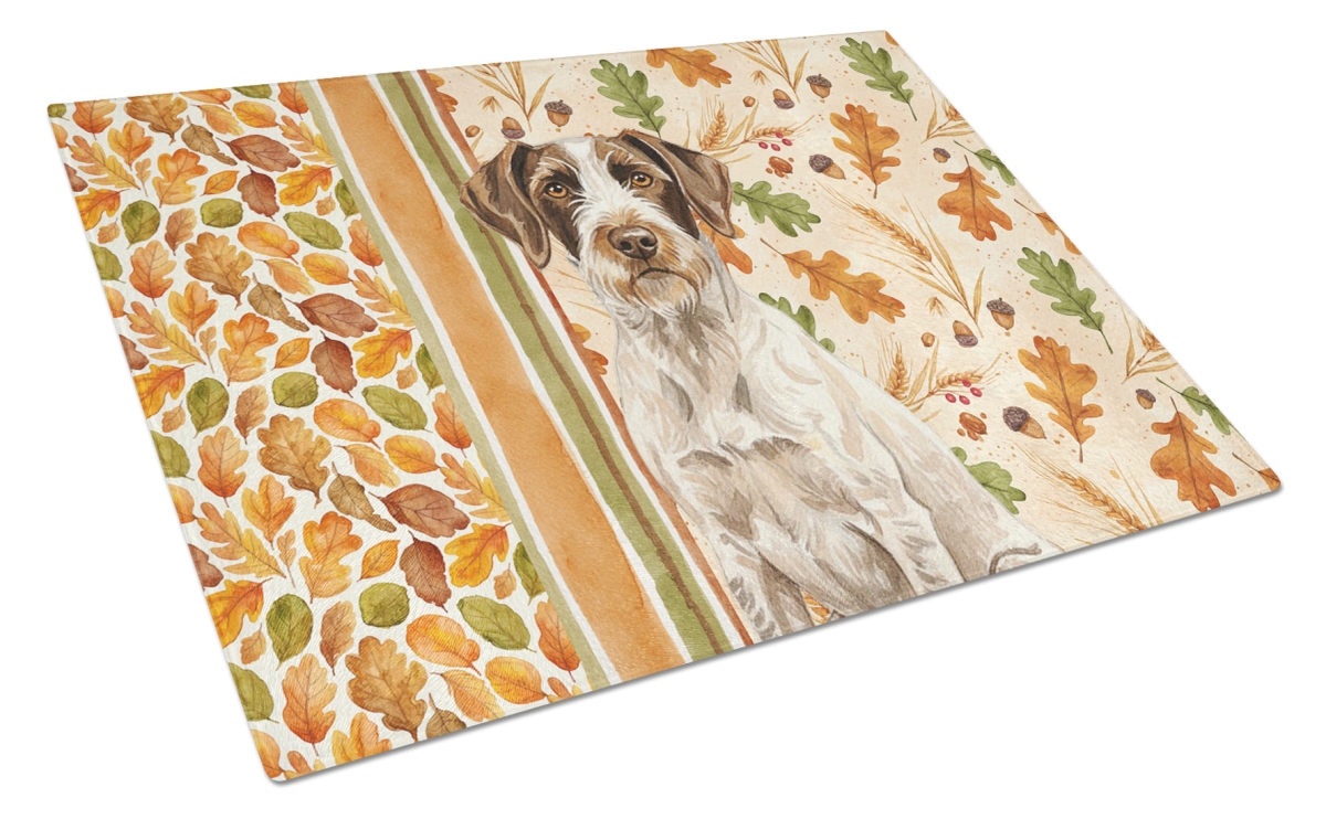 WDK7849LCB 15 x 12 in. Liver & White German Wirehaired Pointer Heirloom Fall Glass Cutting Board