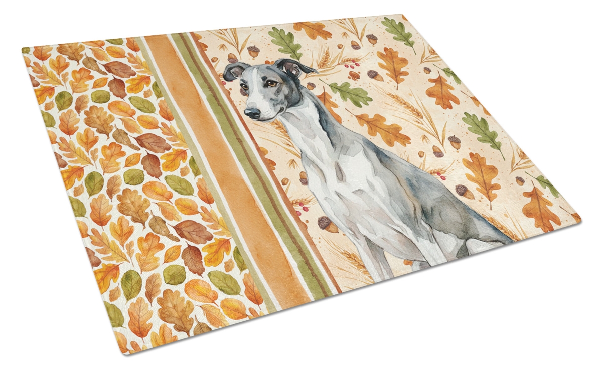 WDK7860LCB 15 x 12 in. Black & White Greyhound Heirloom Fall Glass Cutting Board