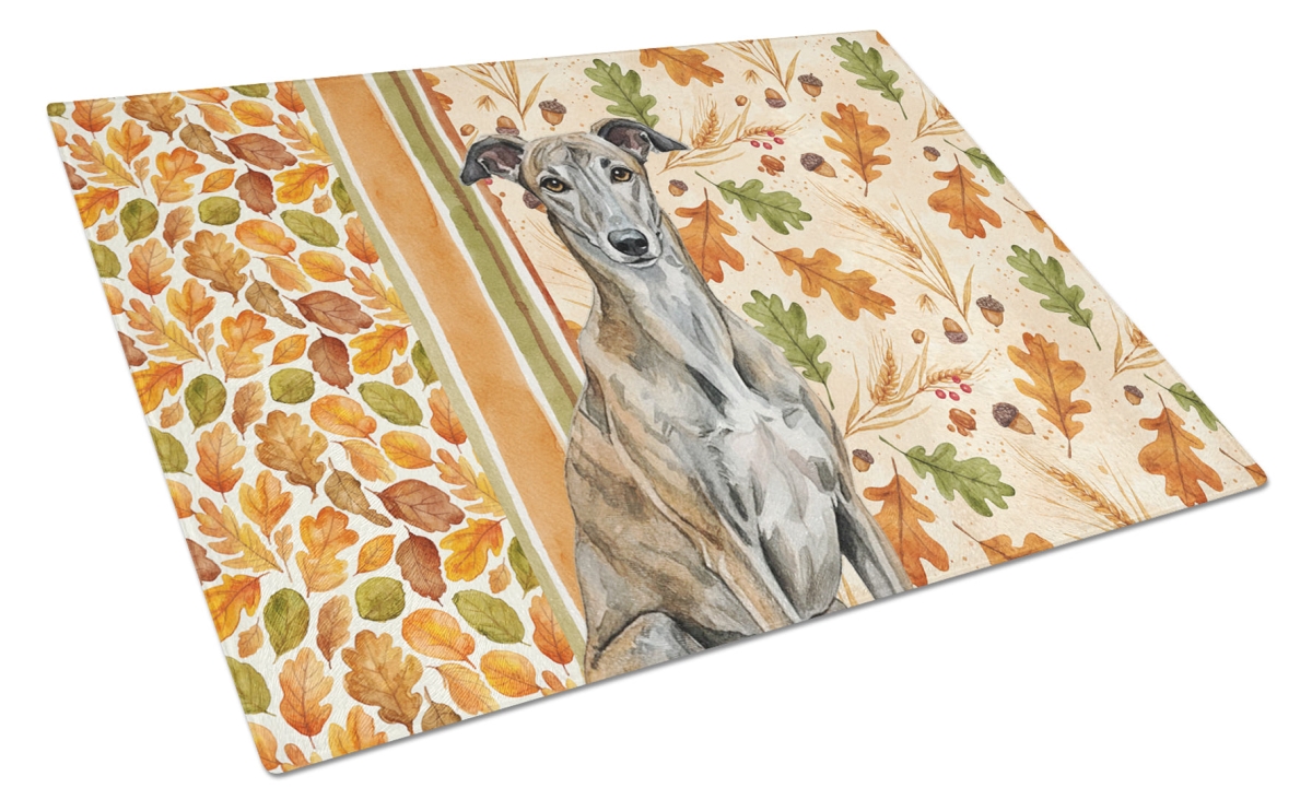 WDK7863LCB 15 x 12 in. Brindle Greyhound Heirloom Fall Glass Cutting Board
