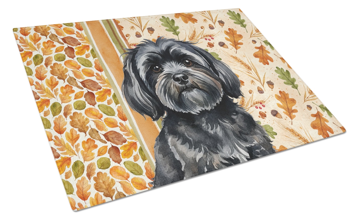 Picture of Carolines Treasures WDK7901LCB 15 x 12 in. Black Lhasa Apso Heirloom Fall Glass Cutting Board