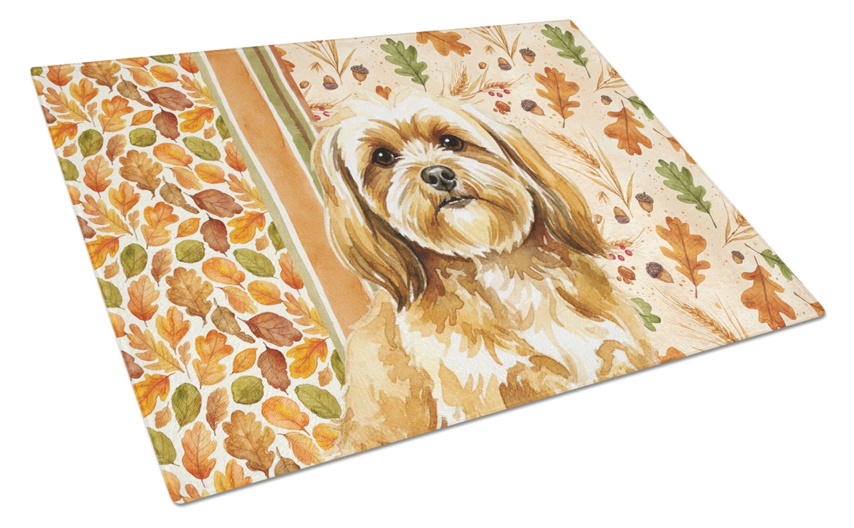 Picture of Carolines Treasures WDK7903LCB 15 x 12 in. Gold Lhasa Apso Heirloom Fall Glass Cutting Board