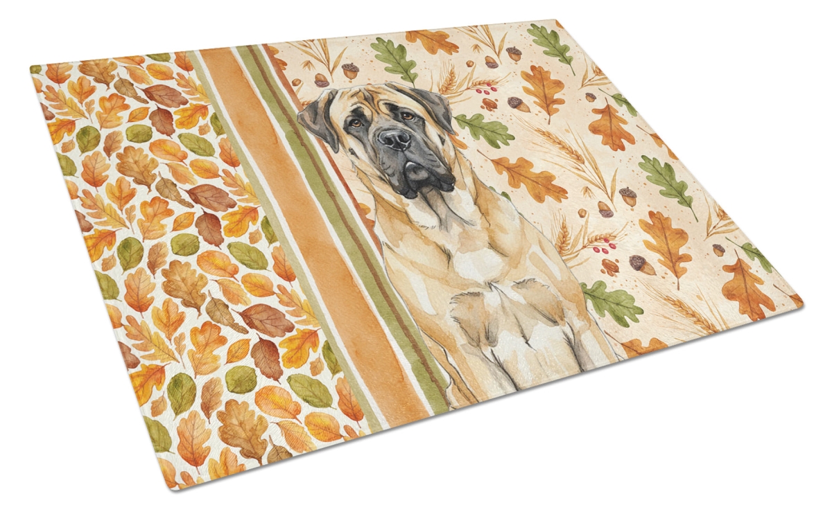 Picture of Carolines Treasures WDK7910LCB 15 x 12 in. Fawn Mastiff Heirloom Fall Glass Cutting Board