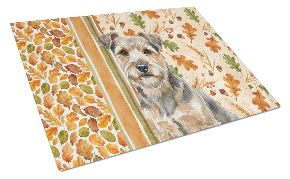 Picture of Carolines Treasures WDK7929LCB 15 x 12 in. Grizzle & Tan Norfolk Terrier Heirloom Fall Glass Cutting Board