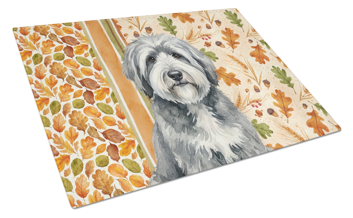 WDK7937LCB 15 x 12 in. Gray & White Old English Sheepdog Heirloom Fall Glass Cutting Board