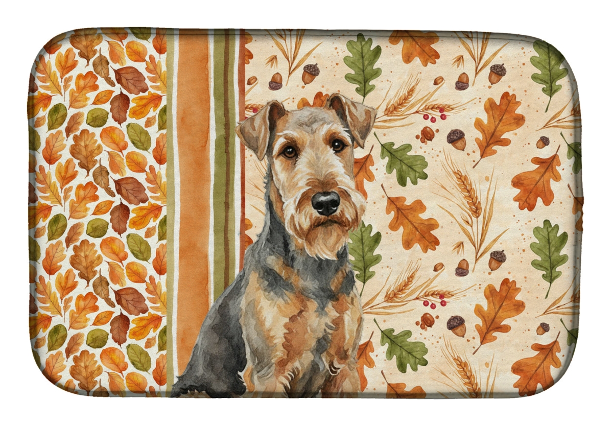 Picture of Carolines Treasures WDK7668DDM 21 x 14 in. Grizzle Airedale Terrier Heirloom Fall Dish Drying Mat - Multi Color