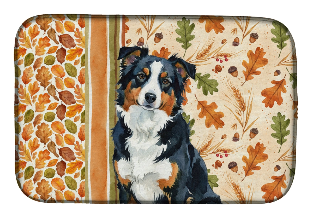 Picture of Carolines Treasures WDK7679DDM 21 x 14 in. Black Tri American Shepherd Heirloom Fall Dish Drying Mat - Multi Color