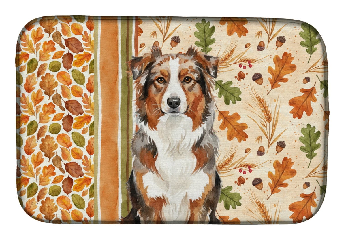Picture of Carolines Treasures WDK7691DDM 21 x 14 in. Red Merle Australian Shepherd Heirloom Fall Dish Drying Mat - Multi Color