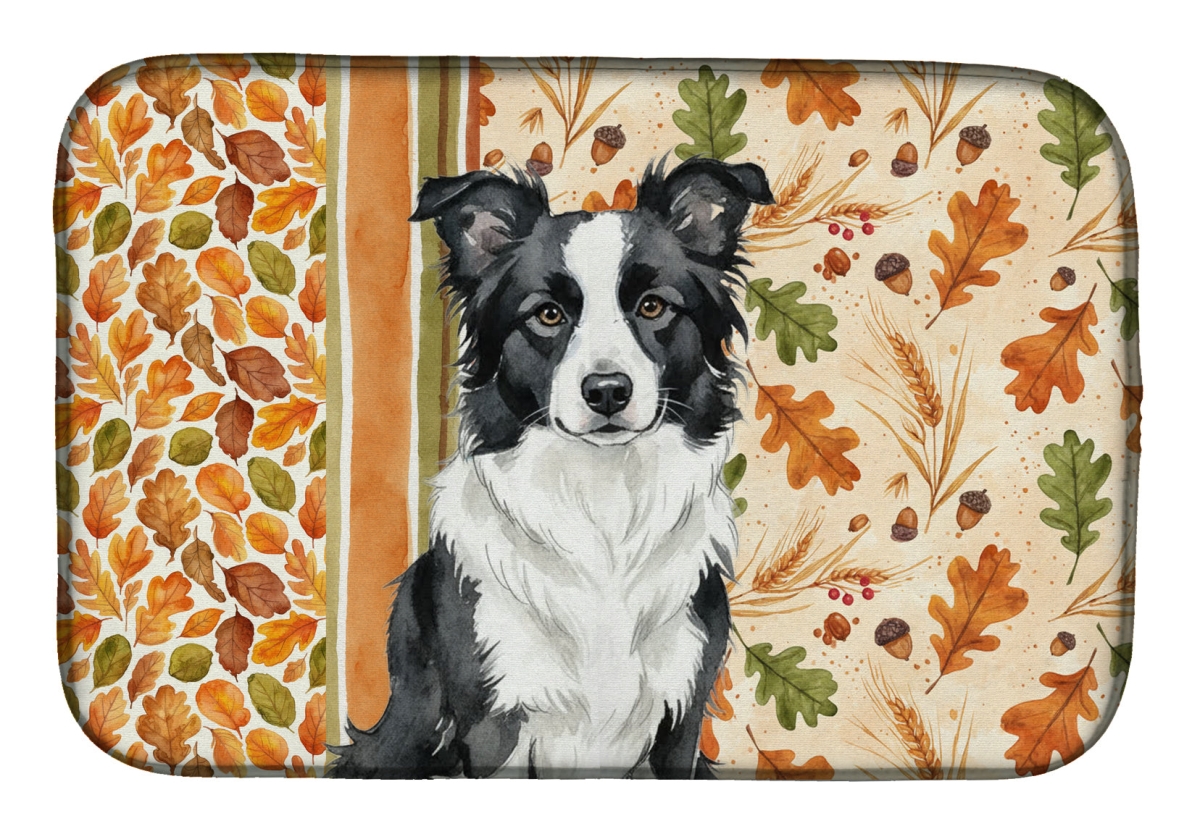 Picture of Carolines Treasures WDK7723DDM 21 x 14 in. Blue Merle Border Collie Heirloom Fall Dish Drying Mat - Multi Color