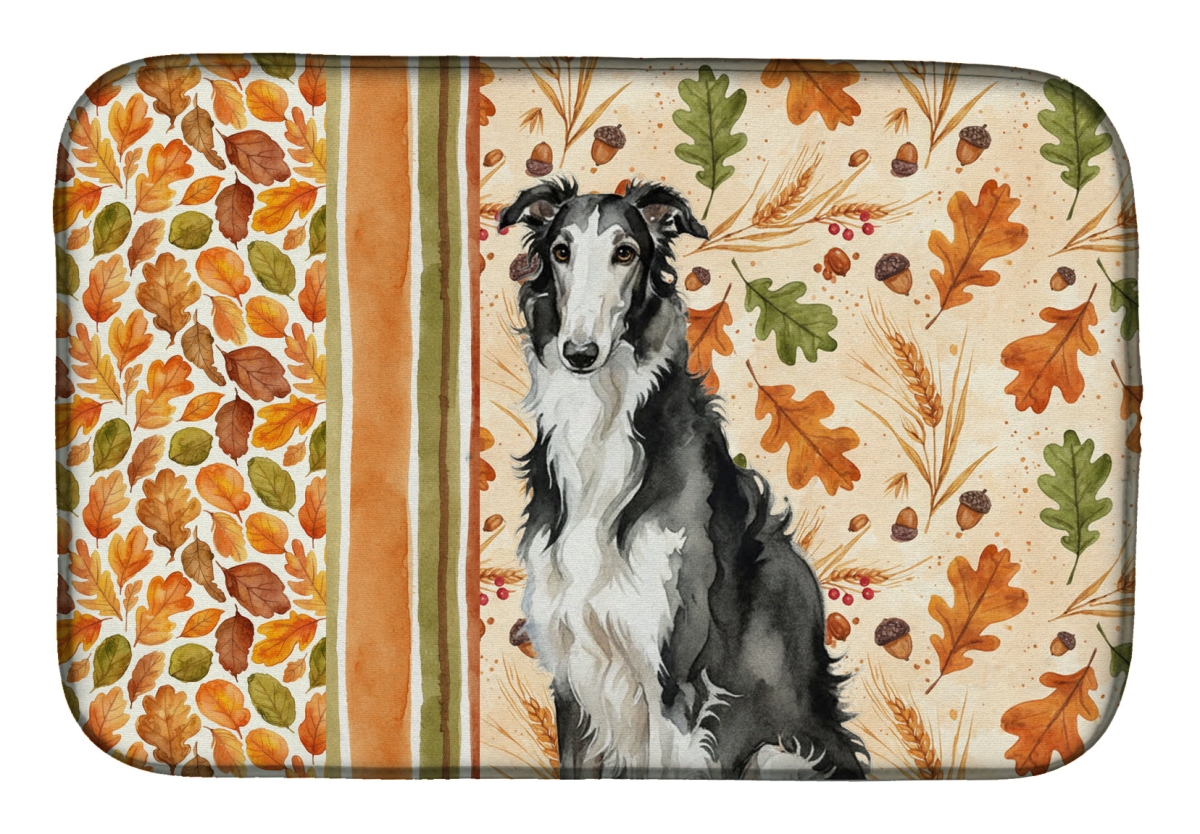 Picture of Carolines Treasures WDK7729DDM 21 x 14 in. Black & White Borzoi Heirloom Fall Dish Drying Mat - Multi Color