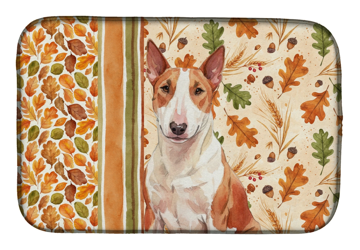 Picture of Carolines Treasures WDK7751DDM 21 x 14 in. Red & White Bull Terrier Heirloom Fall Dish Drying Mat - Multi Color