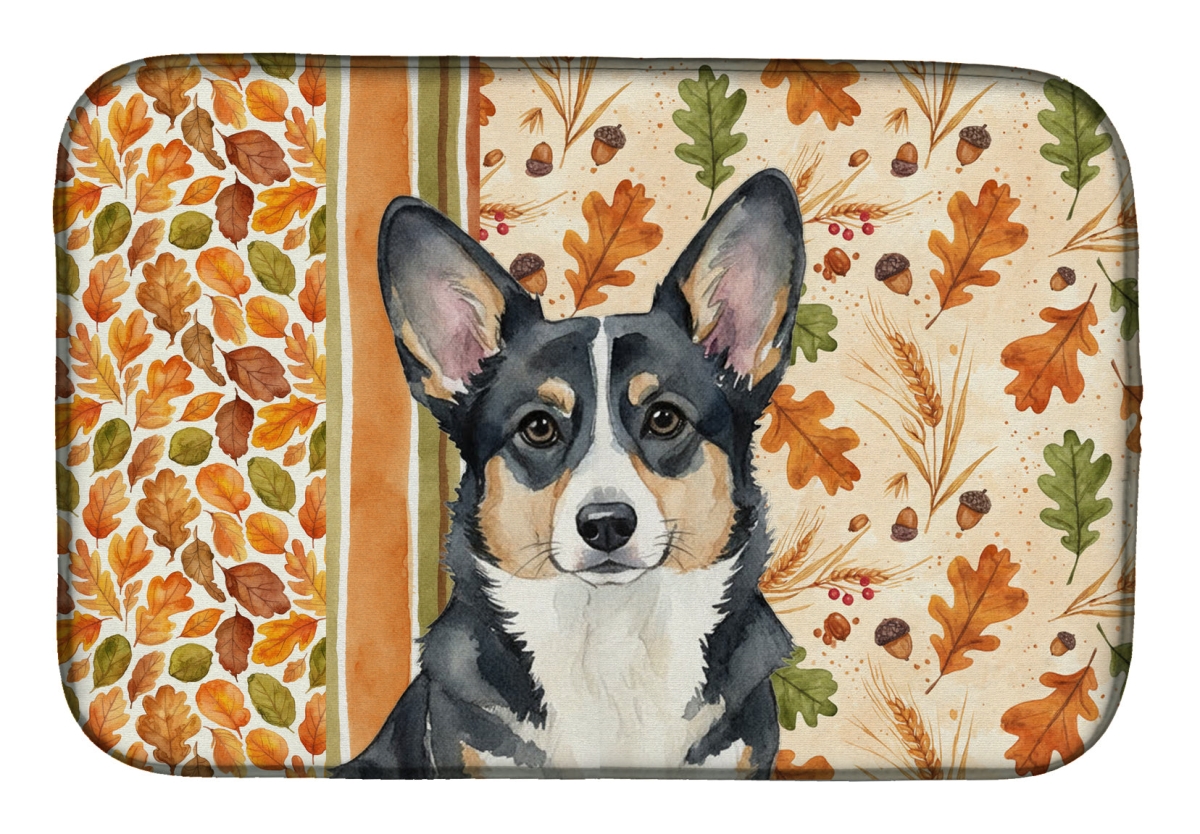 Picture of Carolines Treasures WDK7758DDM 21 x 14 in. Black & White Cardigan Welsh Corgi Heirloom Fall Dish Drying Mat - Multi Color