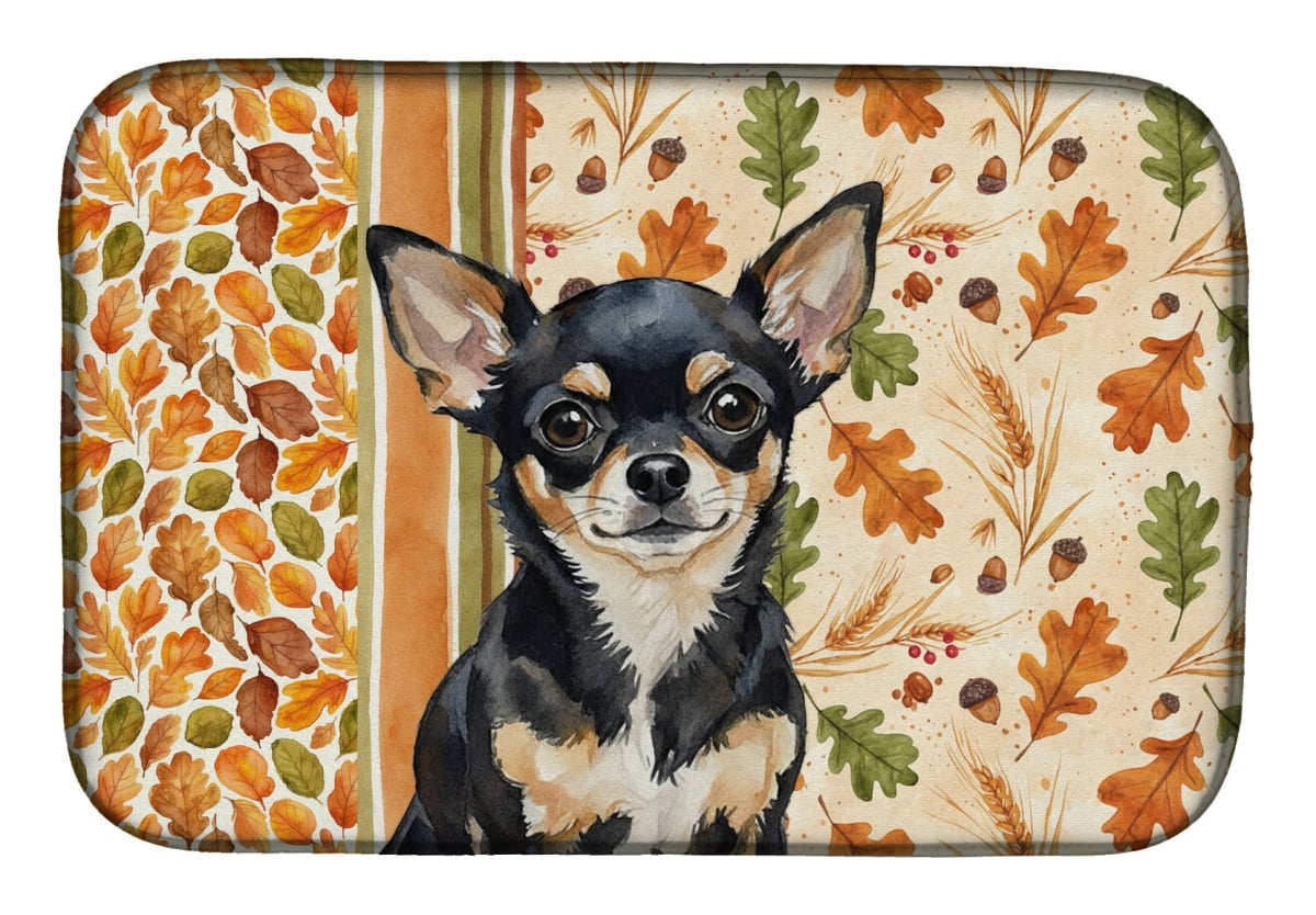 Picture of Carolines Treasures WDK7769DDM 21 x 14 in. Black & Tan Chihuahua Heirloom Fall Dish Drying Mat - Multi Color