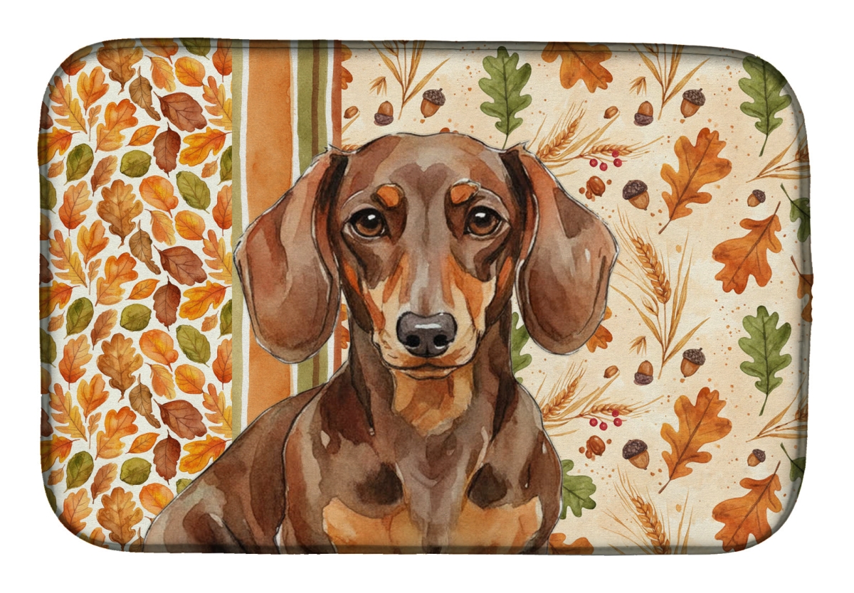 Picture of Carolines Treasures WDK7792DDM 21 x 14 in. Chocolate & Tan Dachshund Heirloom Fall Dish Drying Mat - Multi Color