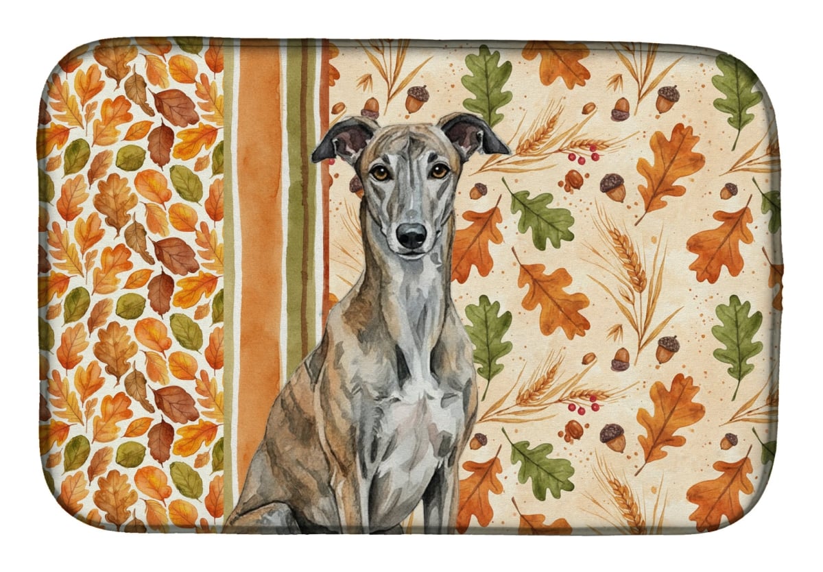 Picture of Carolines Treasures WDK7863DDM 21 x 14 in. Brindle Greyhound Heirloom Fall Dish Drying Mat - Multi Color