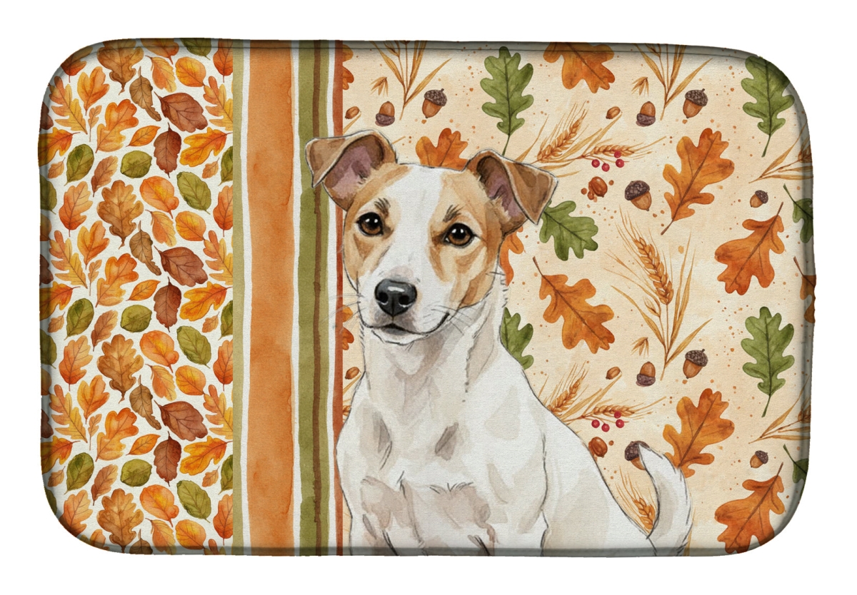 Picture of Carolines Treasures WDK7883DDM 21 x 14 in. White & Tan Jack Russell Terrier Heirloom Fall Dish Drying Mat - Multi Color