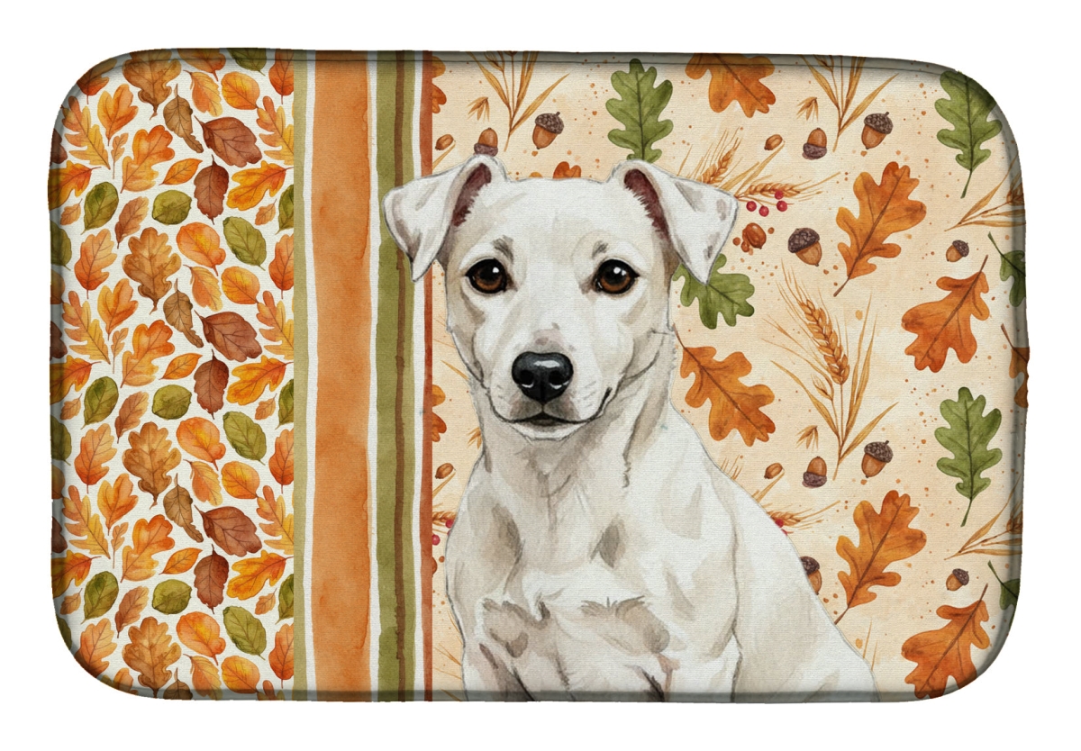 Picture of Carolines Treasures WDK7884DDM 21 x 14 in. White Jack Russell Terrier Heirloom Fall Dish Drying Mat - Multi Color