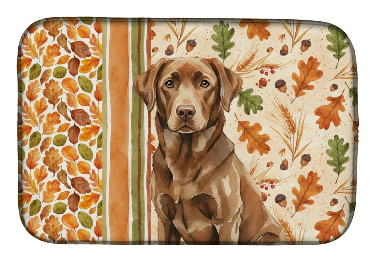 Picture of Carolines Treasures WDK7893DDM 21 x 14 in. Chocolate Labrador Retriever Heirloom Fall Dish Drying Mat - Multi Color