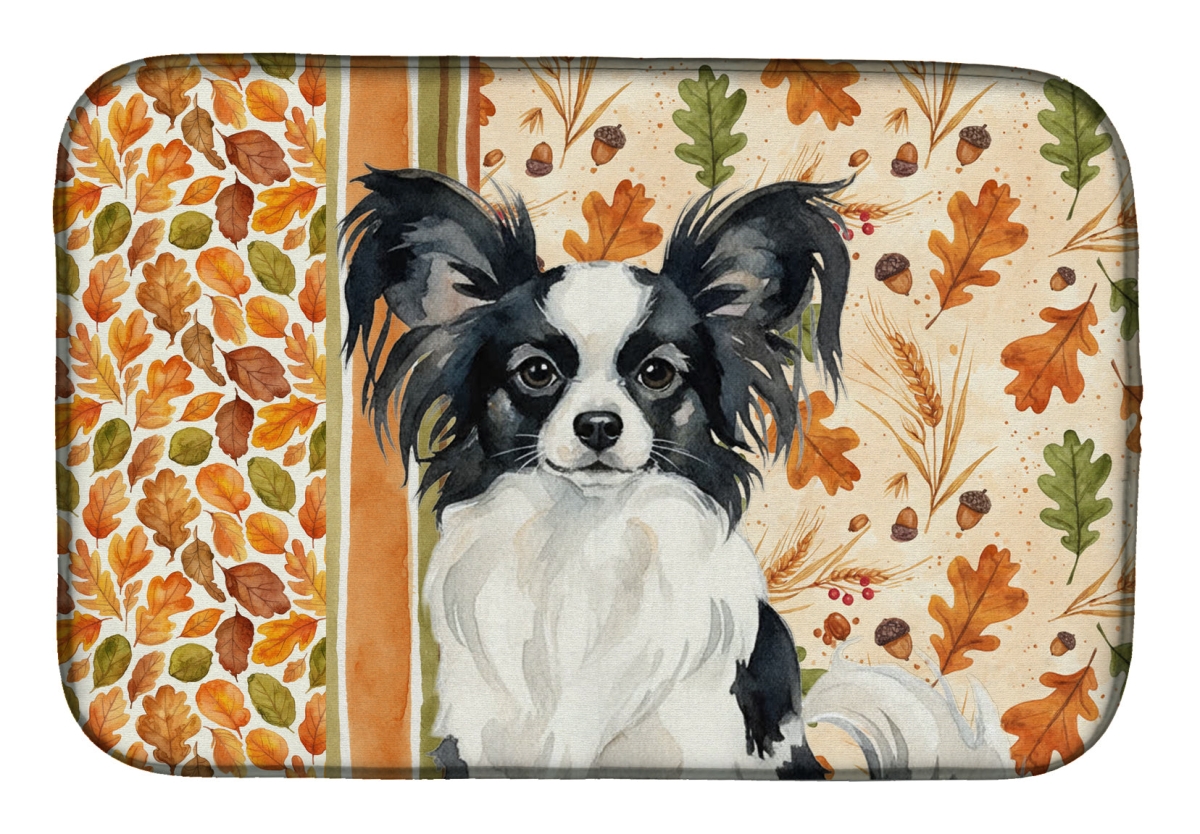 Picture of Carolines Treasures WDK7941DDM 21 x 14 in. Black & White Papillon Heirloom Fall Dish Drying Mat - Multi Color