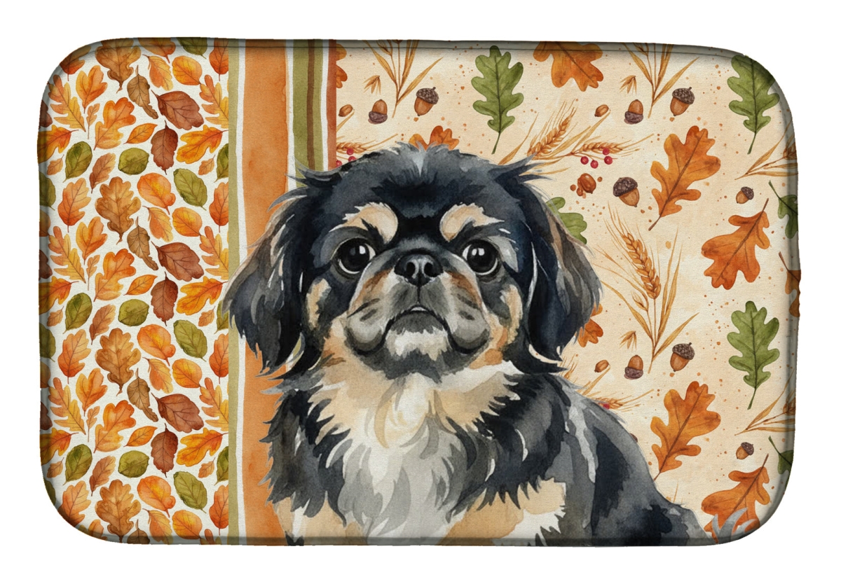 Picture of Carolines Treasures WDK7947DDM 21 x 14 in. Black & Tan Pekingese Heirloom Fall Dish Drying Mat - Multi Color