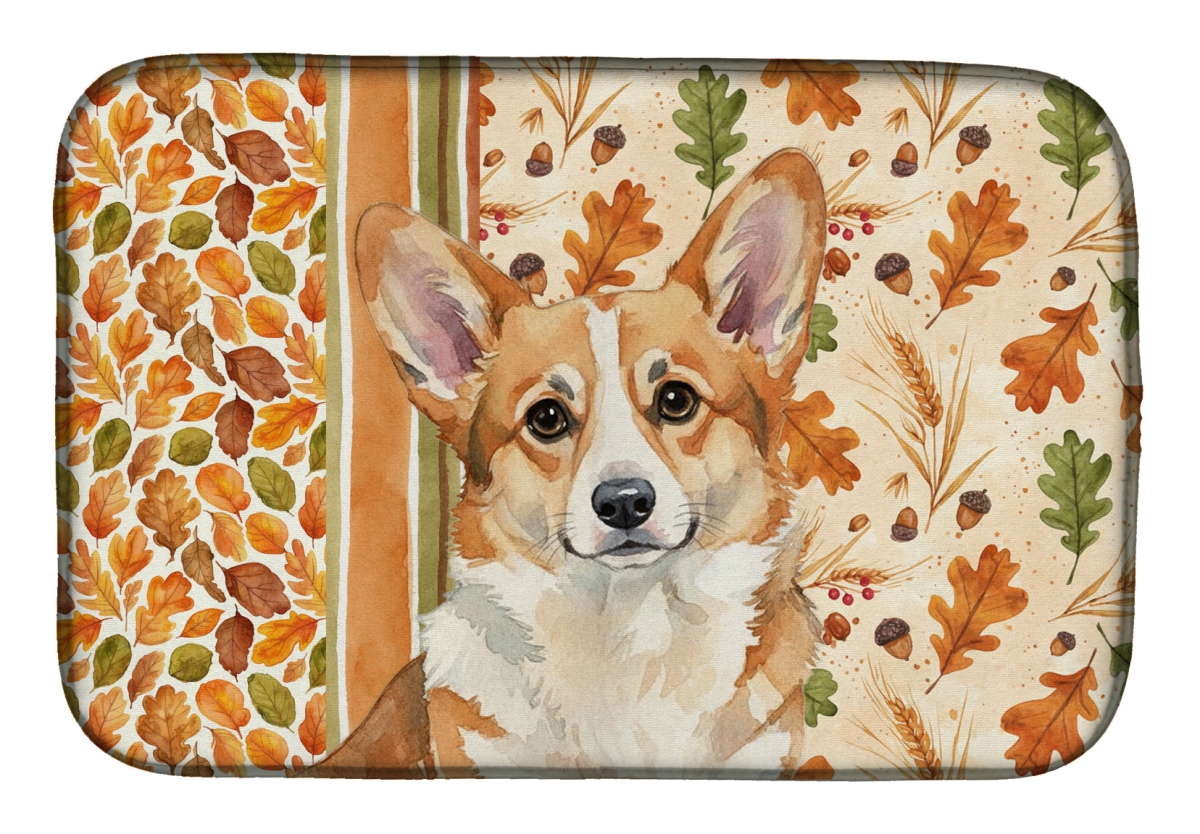 Picture of Carolines Treasures WDK7953DDM 21 x 14 in. Corgi Heirloom Fall Dish Drying Mat - Multi Color