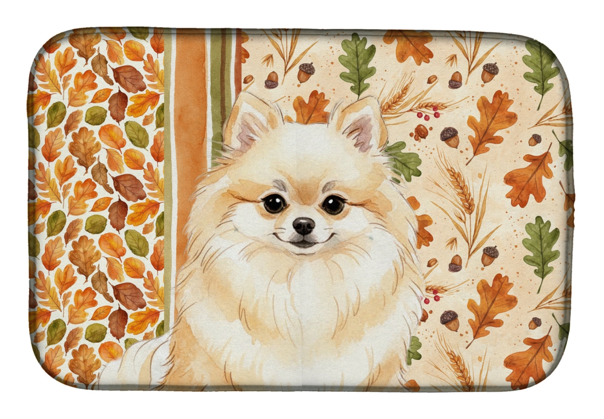 Picture of Carolines Treasures WDK7962DDM 21 x 14 in. Cream Pomeranian Heirloom Fall Dish Drying Mat - Multi Color