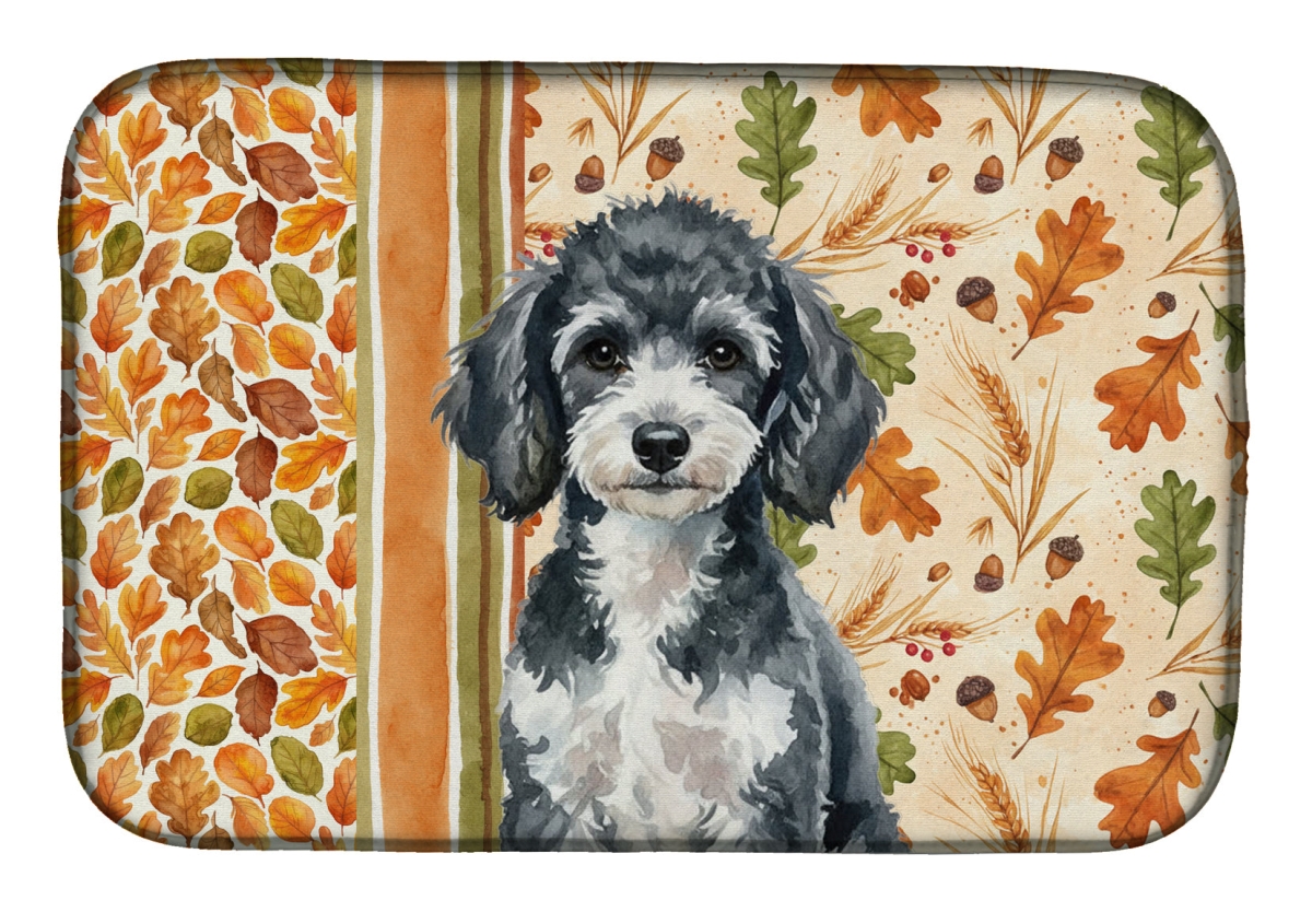 Picture of Carolines Treasures WDK7965DDM 21 x 14 in. Miniature Parti Poodle Heirloom Fall Dish Drying Mat - Multi Color