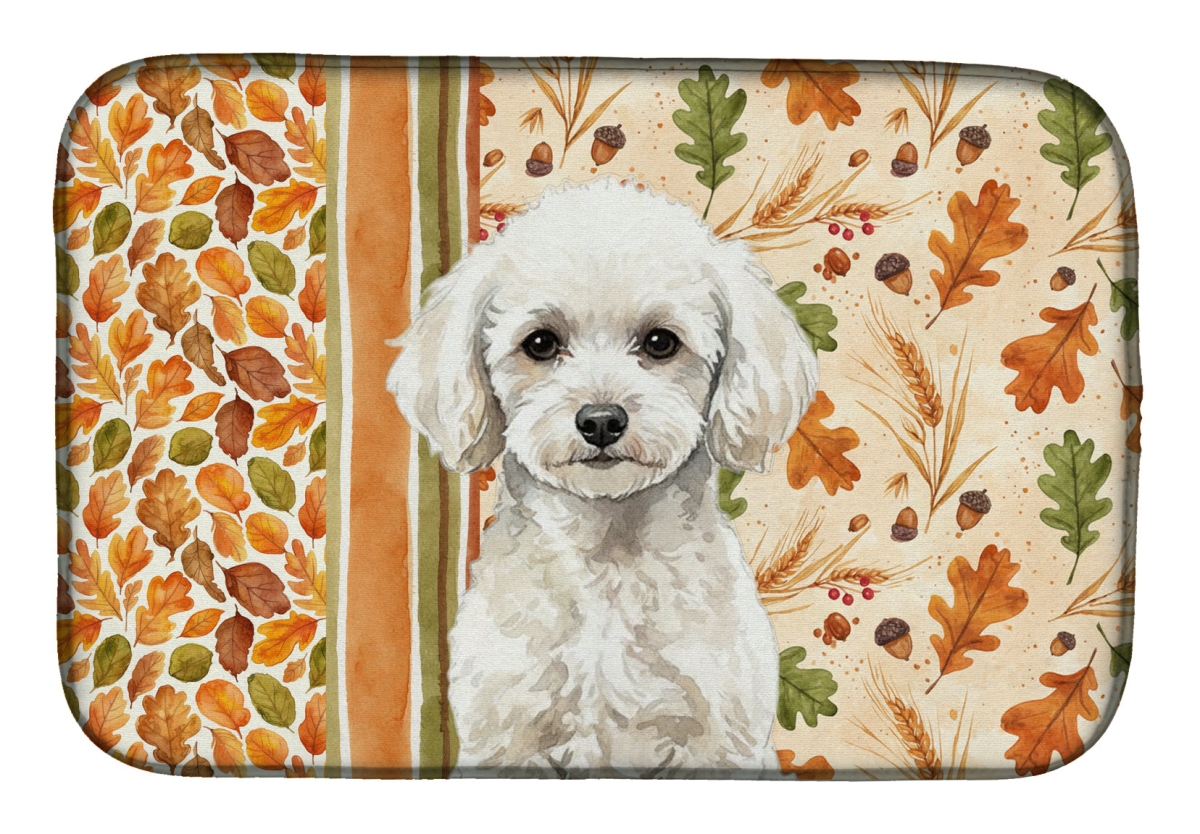 Picture of Carolines Treasures WDK7977DDM 21 x 14 in. Toy White Poodle Heirloom Fall Dish Drying Mat - Multi Color