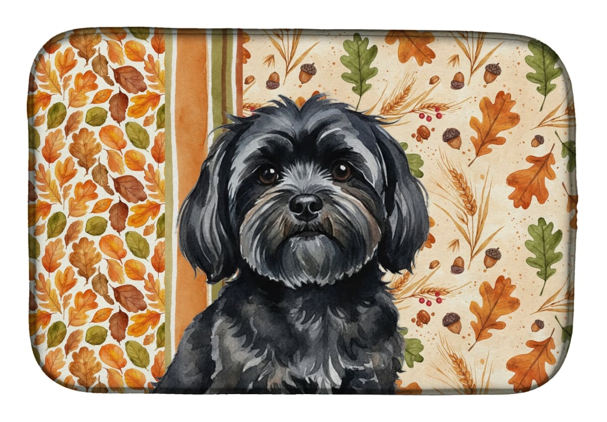 Picture of Carolines Treasures WDK7901DDM 21 x 14 in. Black Lhasa Apso Heirloom Fall Dish Drying Mat - Multi Color
