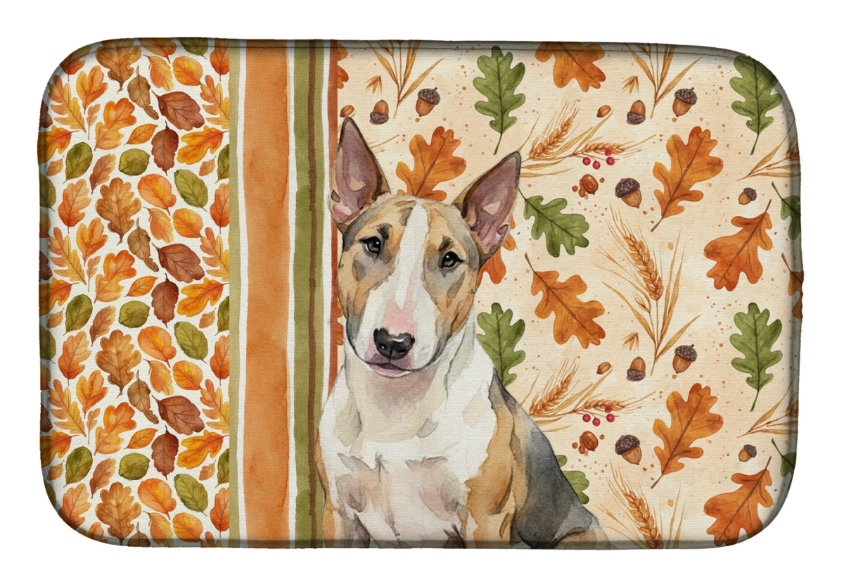 Picture of Carolines Treasures WDK7912DDM 21 x 14 in. Tricolor Miniature Bull Terrier Heirloom Fall Dish Drying Mat - Multi Color