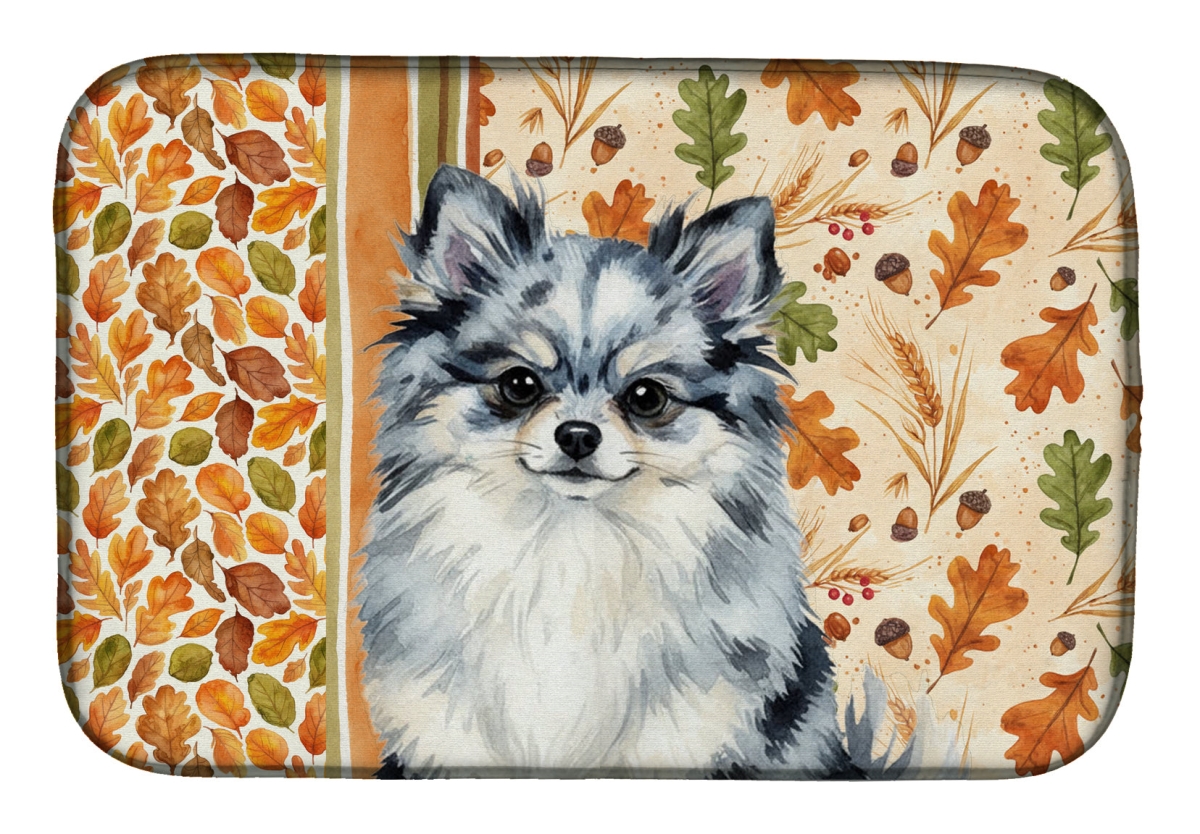 Picture of Carolines Treasures WDK7960DDM 21 x 14 in. Blue Merle Pomeranian Heirloom Fall Dish Drying Mat - Multi Color