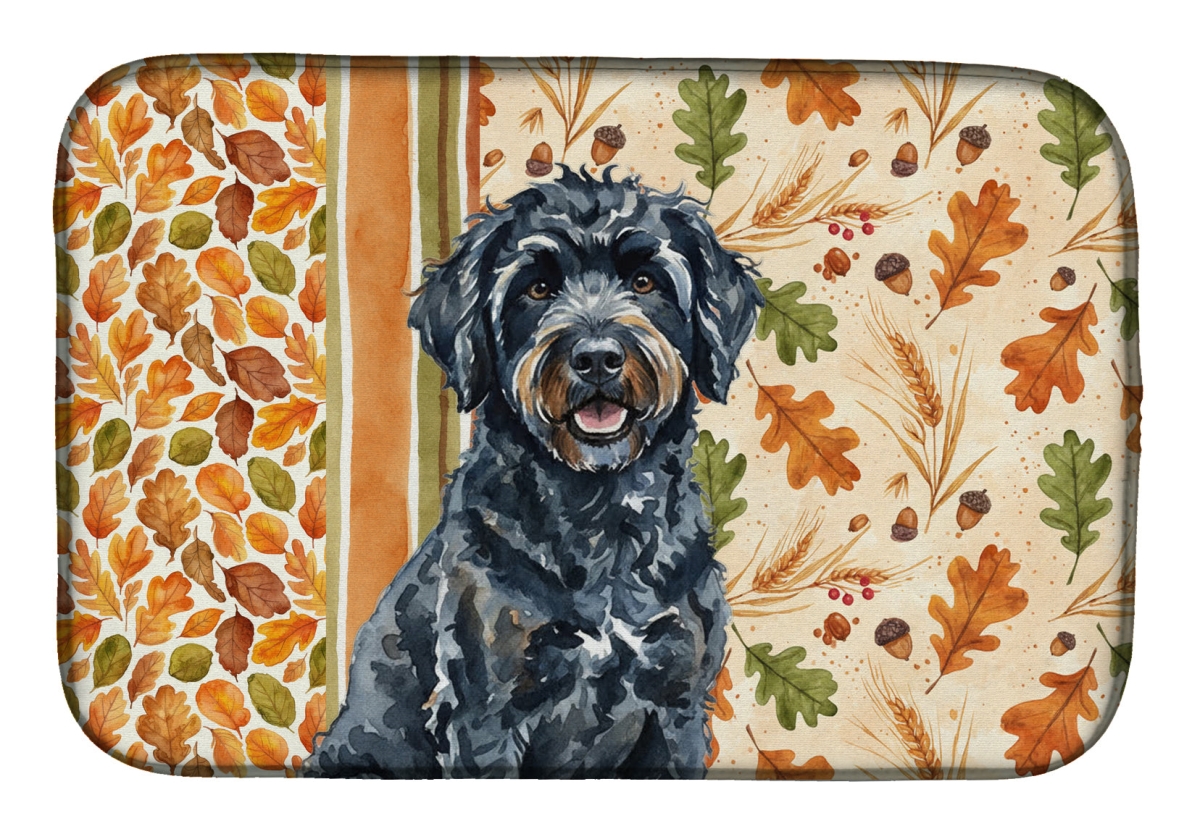 Picture of Carolines Treasures WDK7979DDM 21 x 14 in. Black Portuguese Water Dog Heirloom Fall Dish Drying Mat - Multi Color