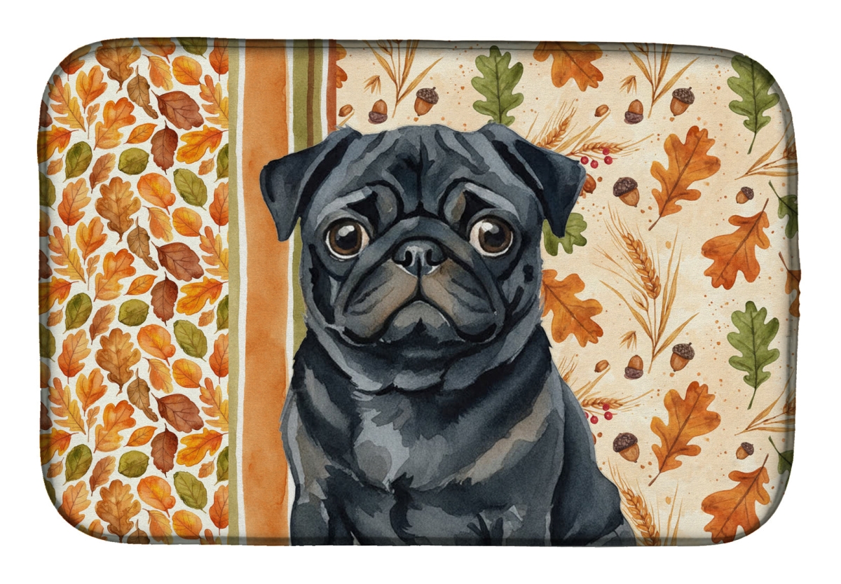 Picture of Carolines Treasures WDK7981DDM 21 x 14 in. Black Pug Heirloom Fall Dish Drying Mat - Multi Color