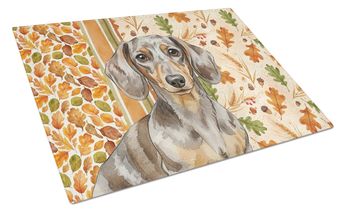 Picture of Carolines Treasures WDK7794LCB 15 x 12 in. Dapple Dachshund Heirloom Fall Glass Cutting Board