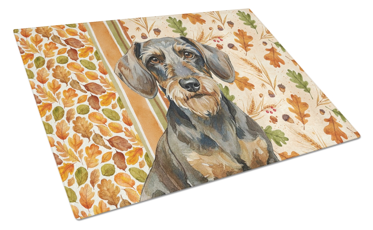Picture of Carolines Treasures WDK7803LCB 15 x 12 in. Wirehaired Wild Boar Dachshund Heirloom Fall Glass Cutting Board