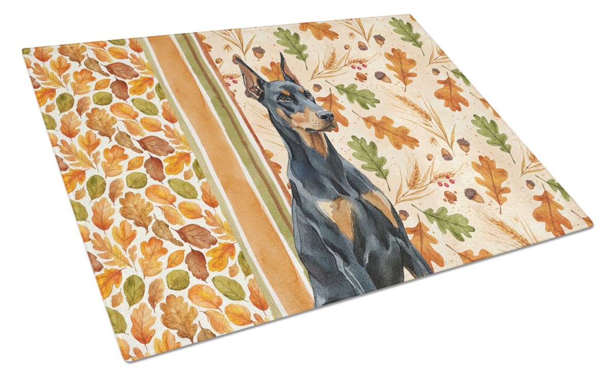 Picture of Carolines Treasures WDK7807LCB 15 x 12 in. Doberman Pinscher Heirloom Fall Glass Cutting Board