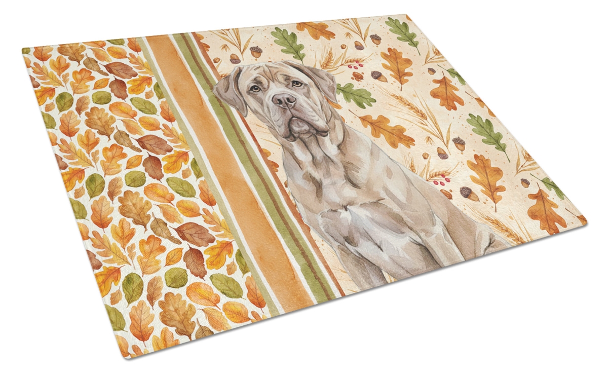 Picture of Carolines Treasures WDK7812LCB 15 x 12 in. Isabella Dogue de Bordeaux Heirloom Fall Glass Cutting Board
