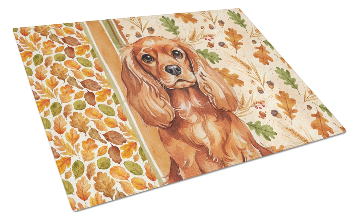 WDK7836LCB 15 x 12 in. Ruby English Toy Spaniel Heirloom Fall Glass Cutting Board