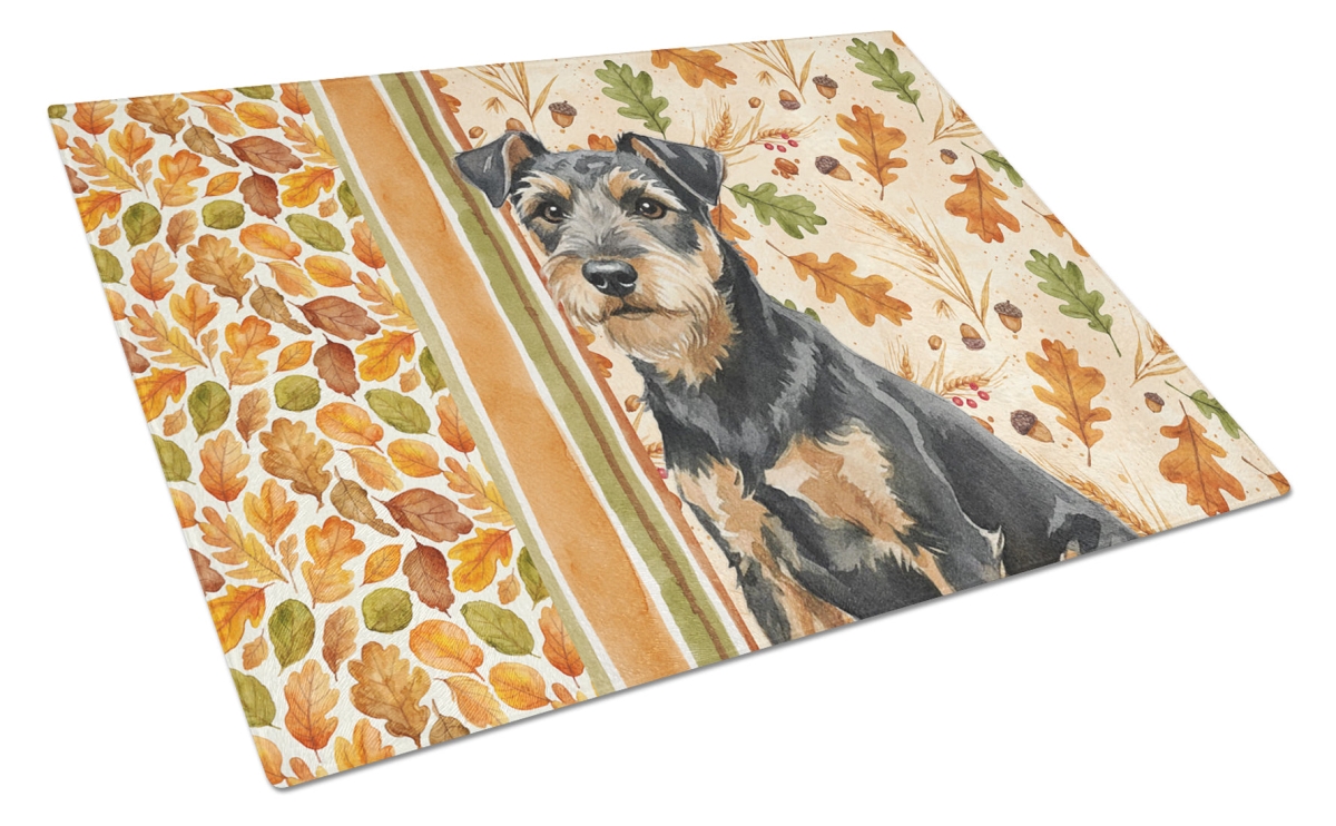 Picture of Carolines Treasures WDK7896LCB 15 x 12 in. Black & Tan Lakeland Terrier Heirloom Fall Glass Cutting Board