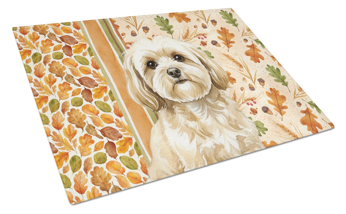 Picture of Carolines Treasures WDK7902LCB 15 x 12 in. Cream Lhasa Apso Heirloom Fall Glass Cutting Board