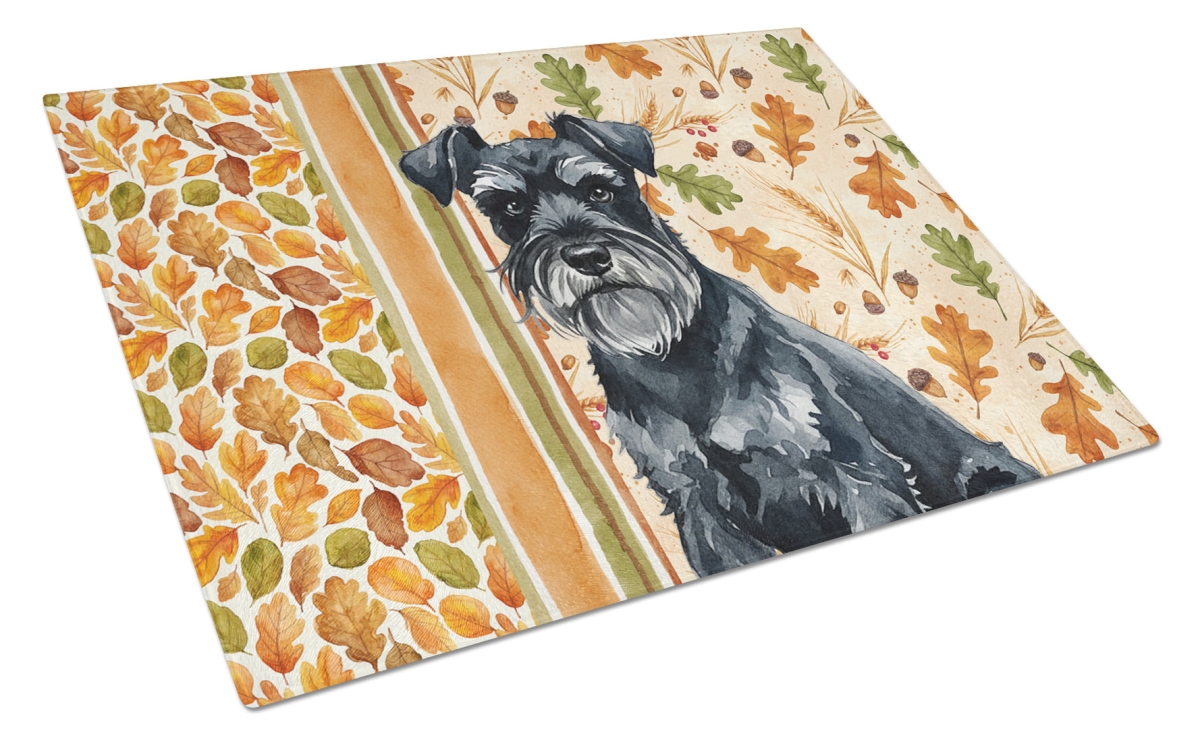 Picture of Carolines Treasures WDK7918LCB 15 x 12 in. Black Miniature Schnauzer Heirloom Fall Glass Cutting Board